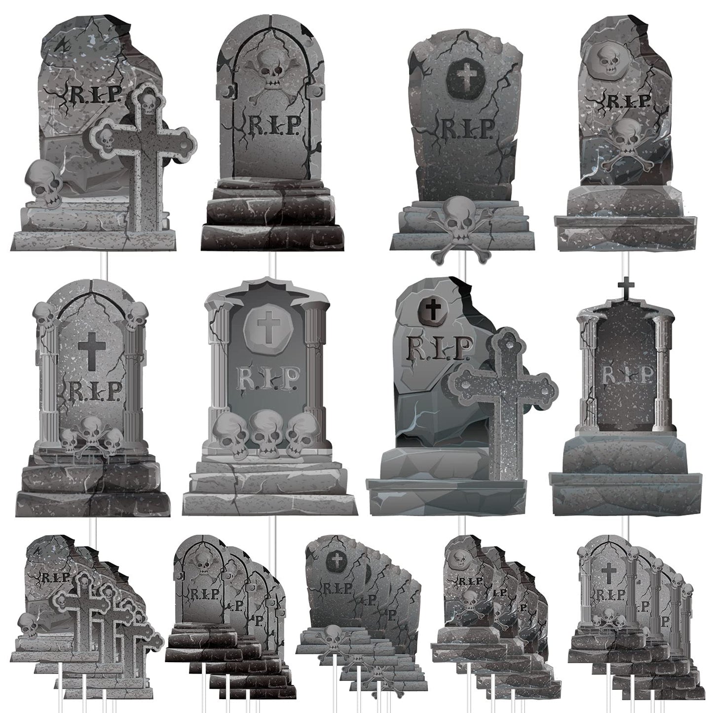 Whaline 24Pcs Halloween Cupcake Toppers 8 Designs Tombstone Graveyard Cake Toppers Scary Cupcake Decoration Table Centerpiece St