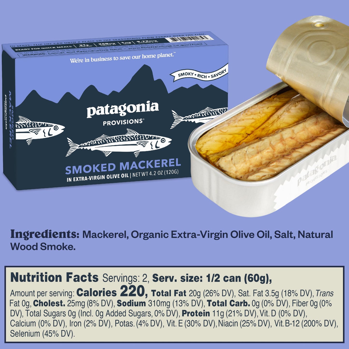 Patagonia Provisions Smoked Wild Mackerel, 22g Protein, Gluten Free, Pack of 10 (4.2 Ounce Each)