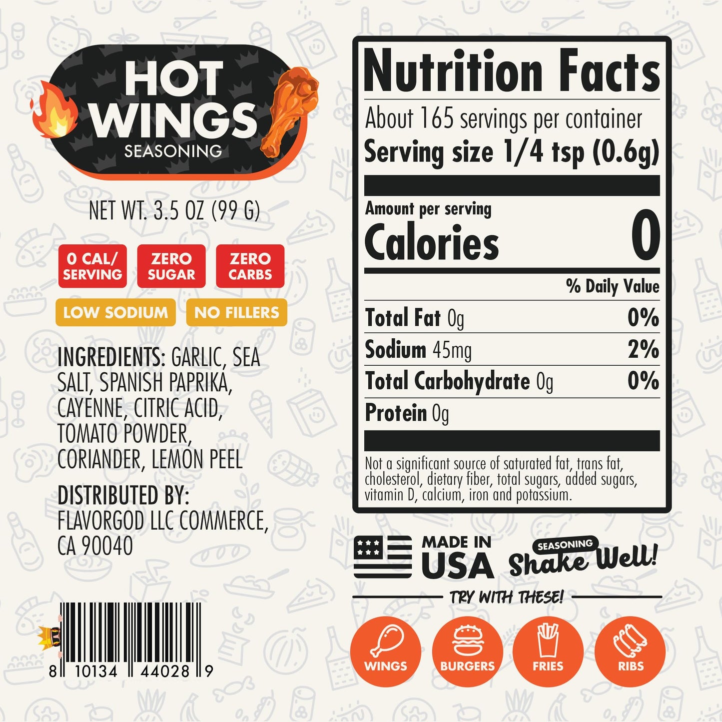 Flavor God Hot Wings Seasoning Mix - All Natural Spice Blend for Chicken Wings, Eggs, Seafood & Vegetables, Large Pack of 2