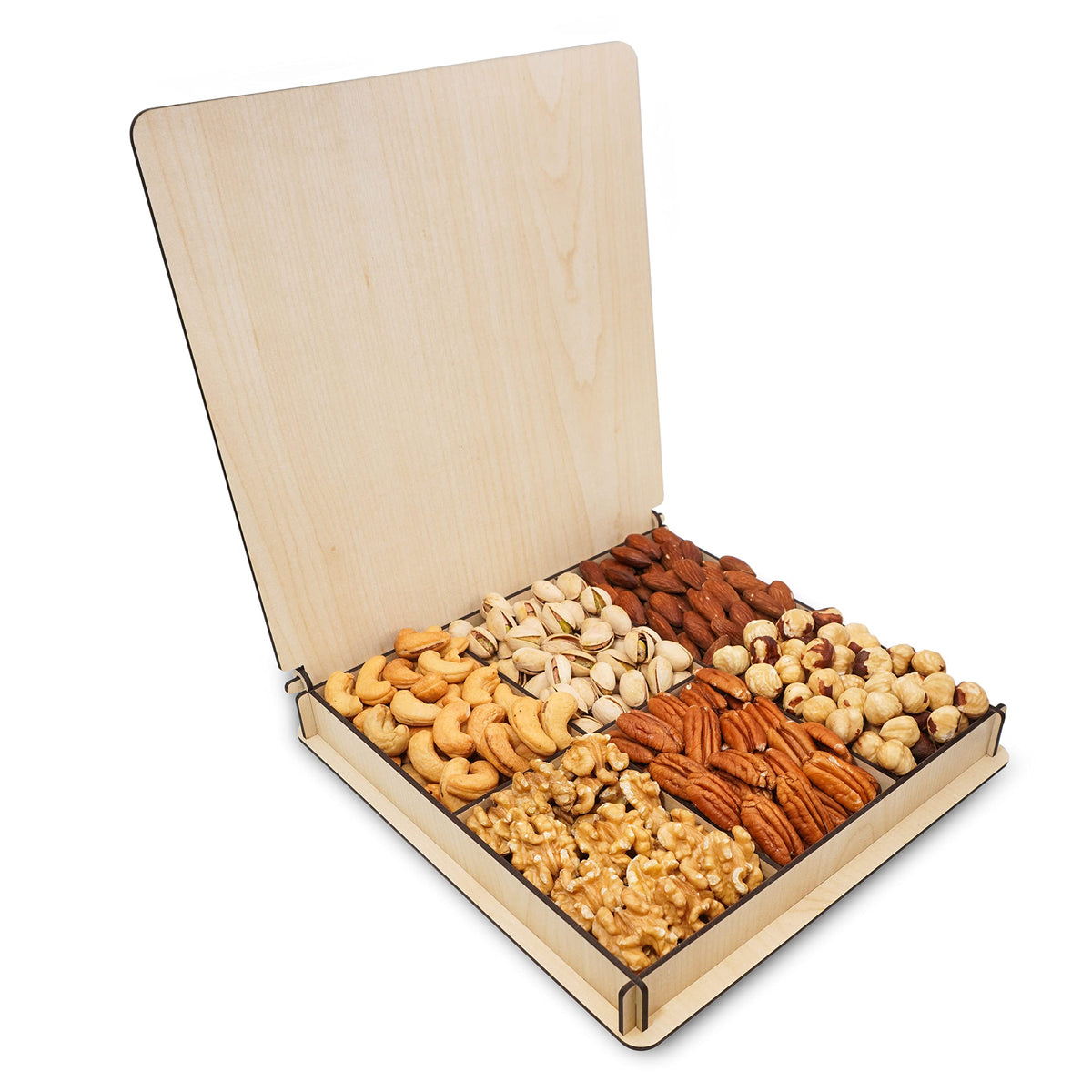 Secret Gardens Monogrammed Gift Basket, Mixed Nuts in Wooden Tray, Holiday Tray, Size E