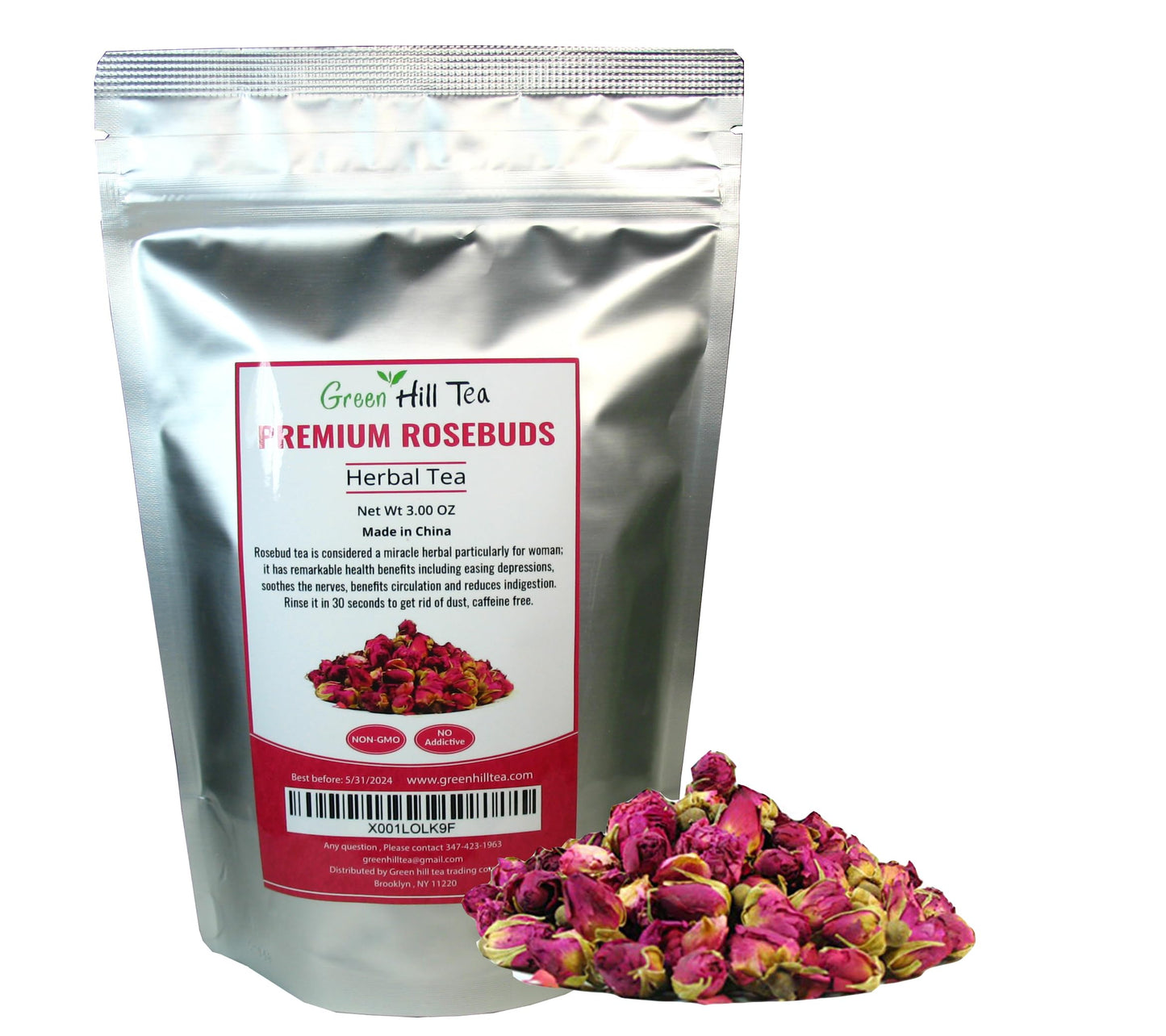 Greenhilltea Premium Dried Rose Buds Herbal Tea, Fragrant and Natural, 3 Ounce (Pack of 1)