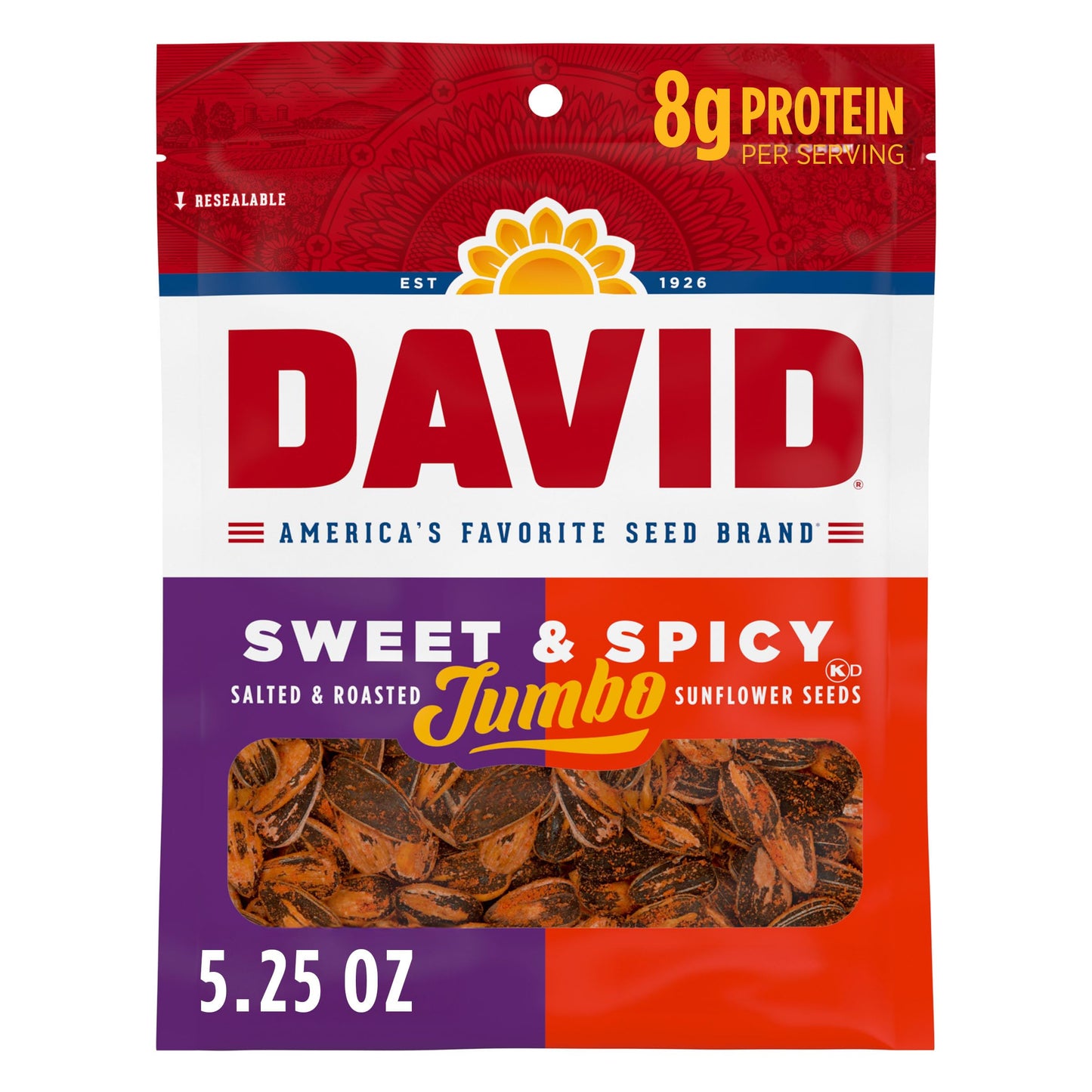 David Roasted And Salted Sweet And Spicy Jumbo Sunflower Seeds  Keto Friendly  5.25 Oz  12 Pack