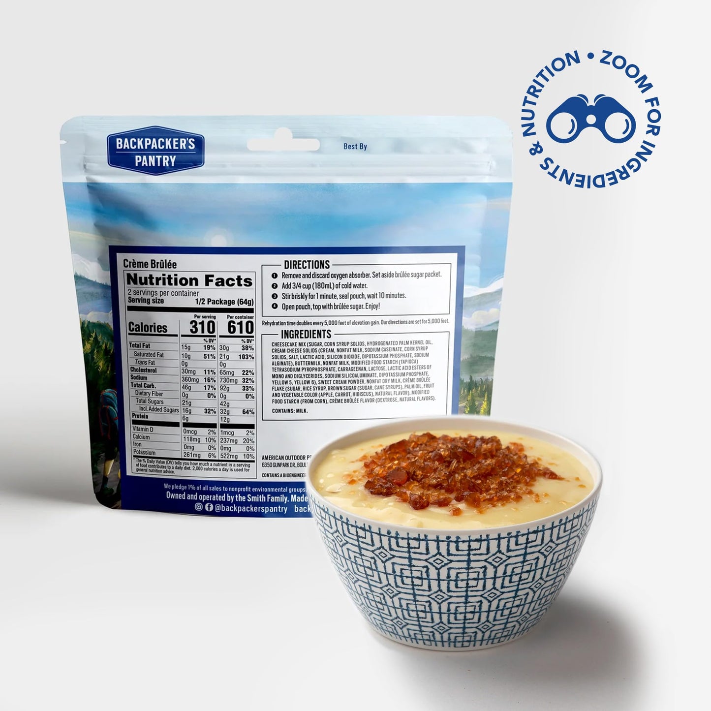 Backpackers Pantry Creme Brulee - Freeze Dried Backpacking & Camping Food - Emergency Food - 12 Grams Of Protein, Vegetarian, Gluten-Free - 6 Count