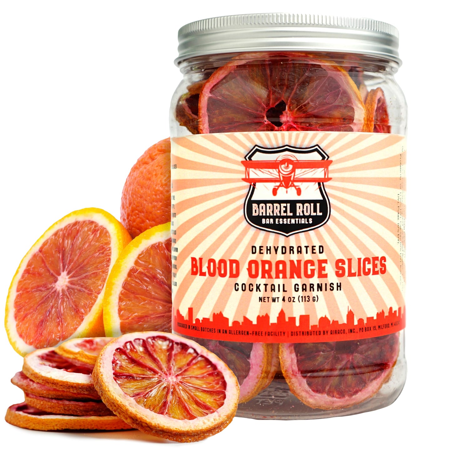 Barrel Roll Bar Essentials Dried Blood Orange Slices for Cocktails, 4 Ounce, All Natural, Large Dehydrated Oranges