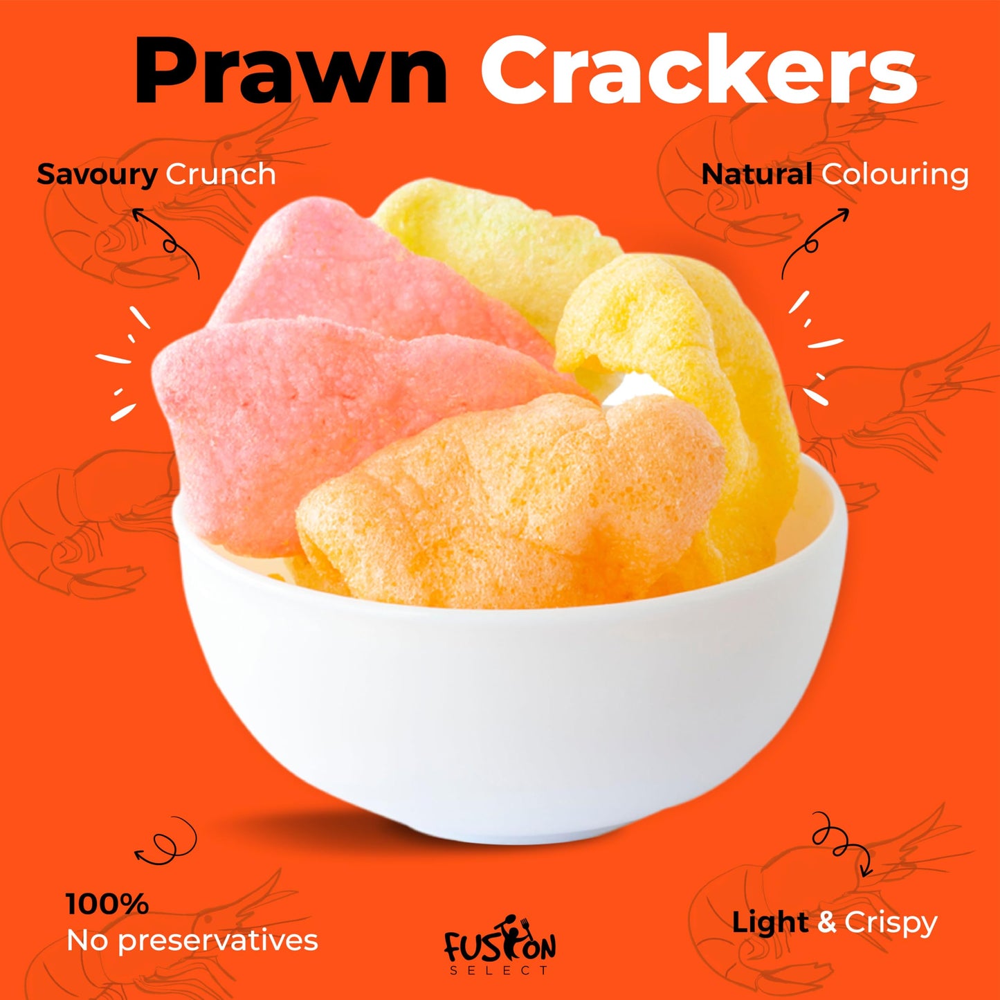 Fusion Select 1 Pk Uncooked Prawn Crackers - Multi-Colored Shrimp Chips For Sharing, Serving Snack Platters At Parties - Dehydra