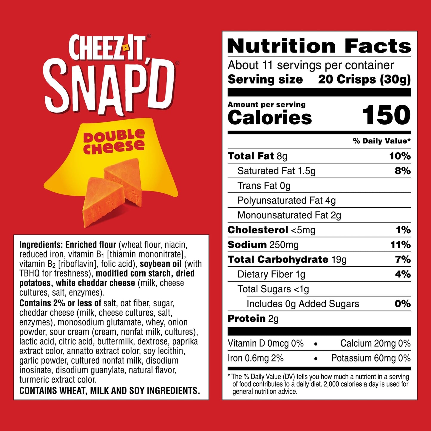 Cheez-It Snapd Cheese Cracker Chips, Thin Crisps, Lunch Snacks, Family Size, Double Cheese, 12oz Bag (1 Bag)
