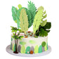 Gyufise 16Pcs Tropical Leaves Cake Toppers Glitter Palm Turtle Leaves Cake Toppers Green Leaf Forest Cupcake Plant Leaf Tropical