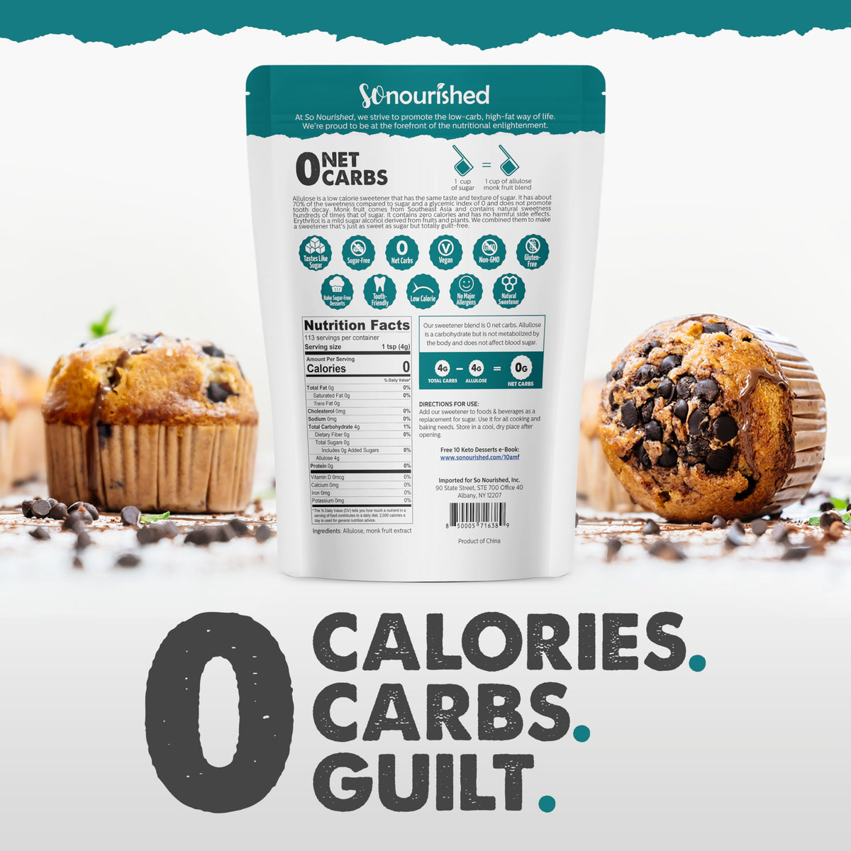 Monk Fruit Sweetener With Allulose Granular - 1:1 Sugar Substitute, Keto - 0 Calorie, 0 Net Carb, Non-Gmo (1 Lb / 16 Oz)