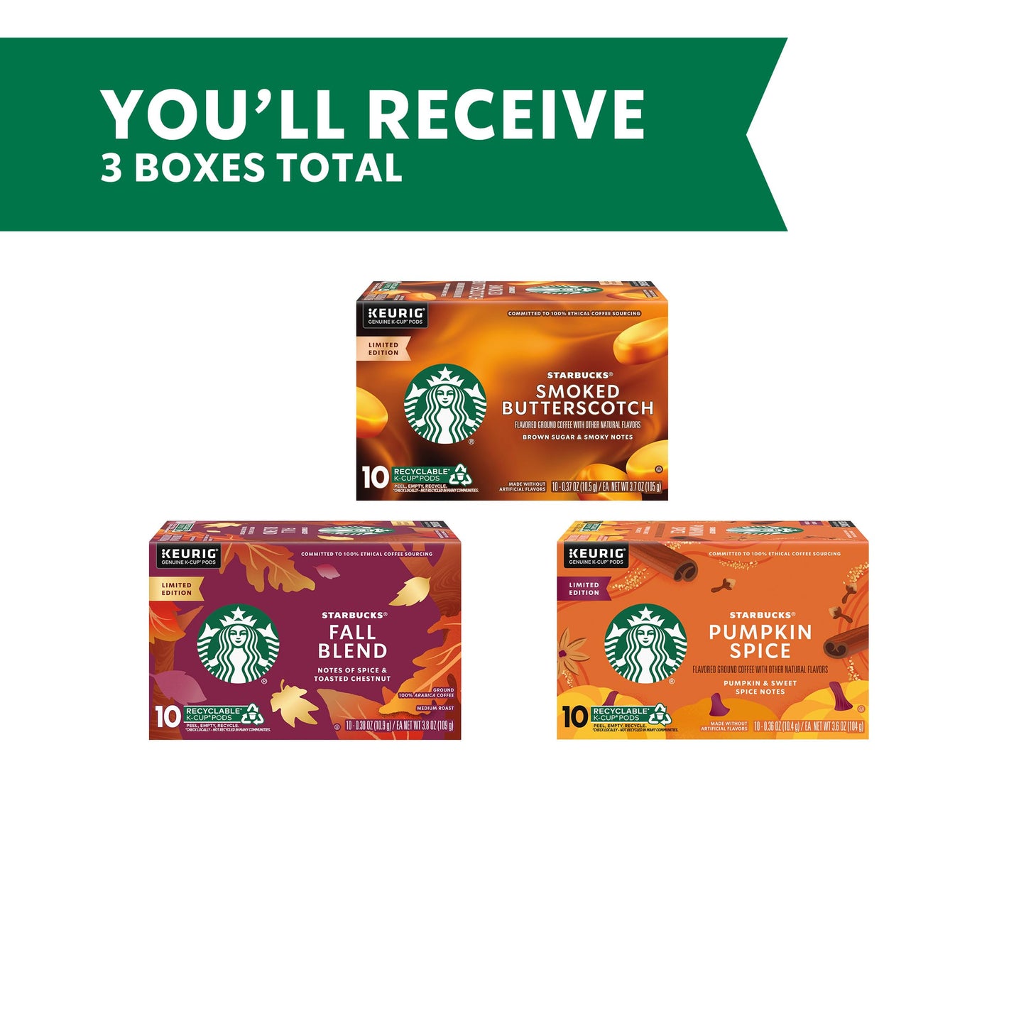 Starbucks K-Cup Coffee Pods, Fall Bundle, Medium Roast, 30 Count, Limited Edition