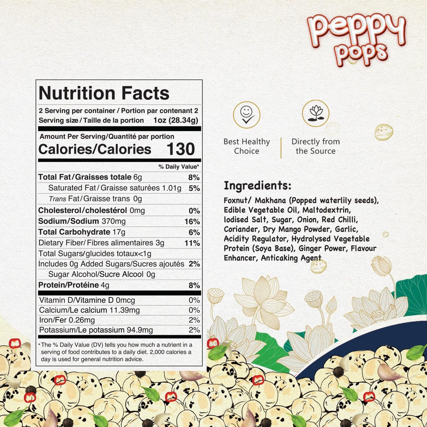 Peppy Pops Magical Masala Roasted Foxnuts 2 oz (57 gm) - Crunchy Makhana Snack, Vegan Gluten Free Protein Snack Pack, Low Calori