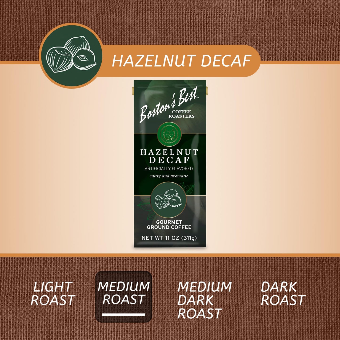 Bostons Best Coffee Hazelnut Decaf Medium Roast 11 oz Multi Colored Ground Coffee