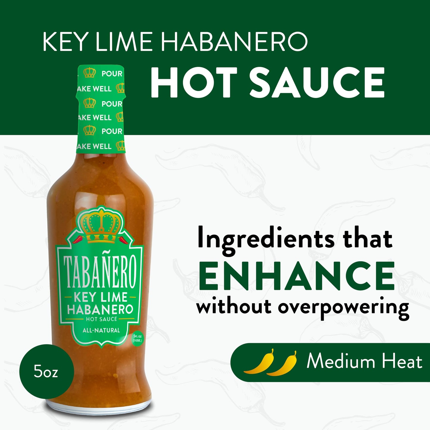 Key Lime Habanero Hot Sauce By Tabaero, Gourmet Hot Sauce Gifts, All Natural, Gluten Free, Vegan, Kosher, Made In The Usa, 5 Oz.