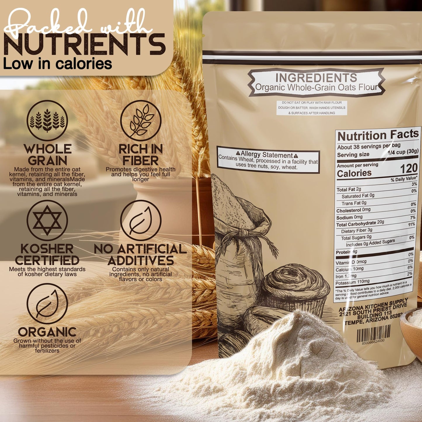 Organic Whole Grain Oat Flour - 2.5 Lb - Product Of The Usa - Premium, Nutrient-Rich Flour For Baking & Cooking Brough To You By