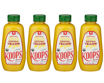 KOOPS Organic Yellow Mustard - Gluten-Free, Kosher, USDA Certified Organic, 12 Oz, Pack of 4