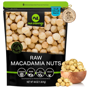 Nut Cravings - Raw Macadamia Nuts, Unsalted, Shelled, Whole, (48Oz - 3 Lb) Bulk Nuts Packed Fresh In Resealable Bag - Kosher Hea