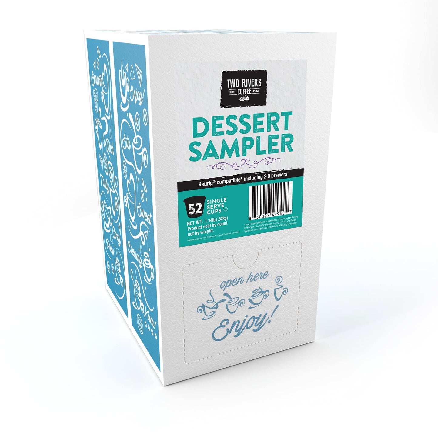 Two Rivers Coffee Dessert Coffee Pods Sampler, Flavored Variety Pack, 52 Count, Compatible with K Cup malt-inspired