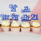 Rssta i 24 Pack Cupcake Toppers Glitter Blue - Twenty One Cheers to 21 Years Cake Decorations for 21st Birthday Party Supplies