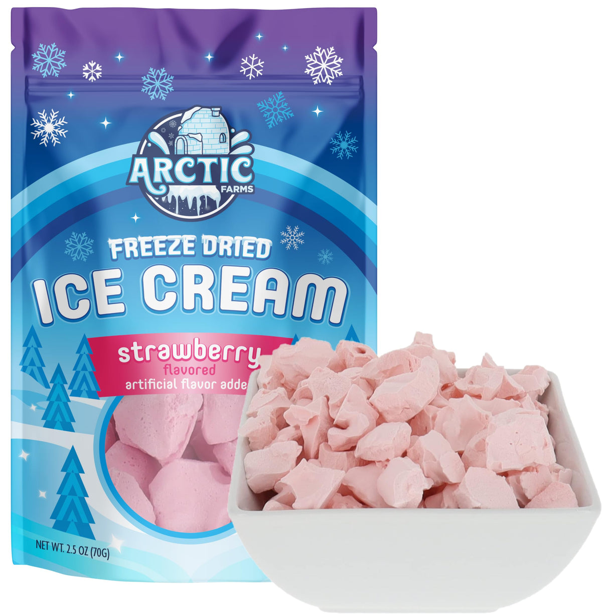 Arctic Farms Freeze Dried Ice Cream Bits Bagged And Boxed - Does Not Melt (Strawberry)