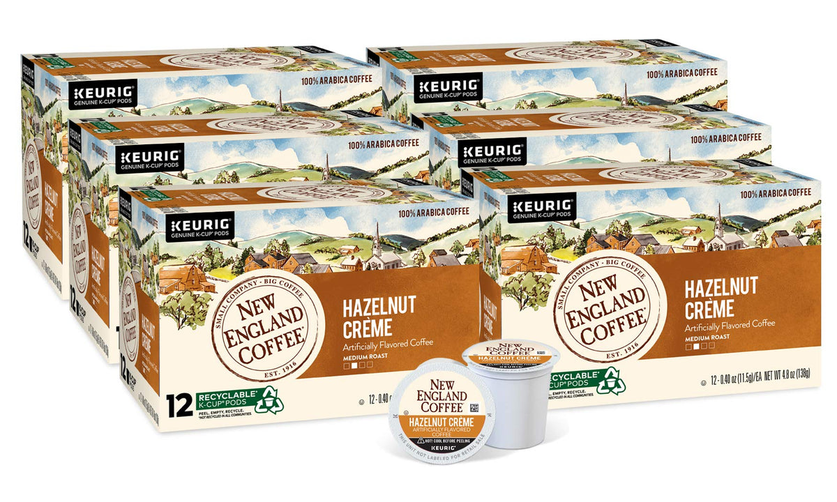 New England Coffee Hazelnut Crme Medium Roast Single Serve Pods, 12ct Box (Pack of 6)