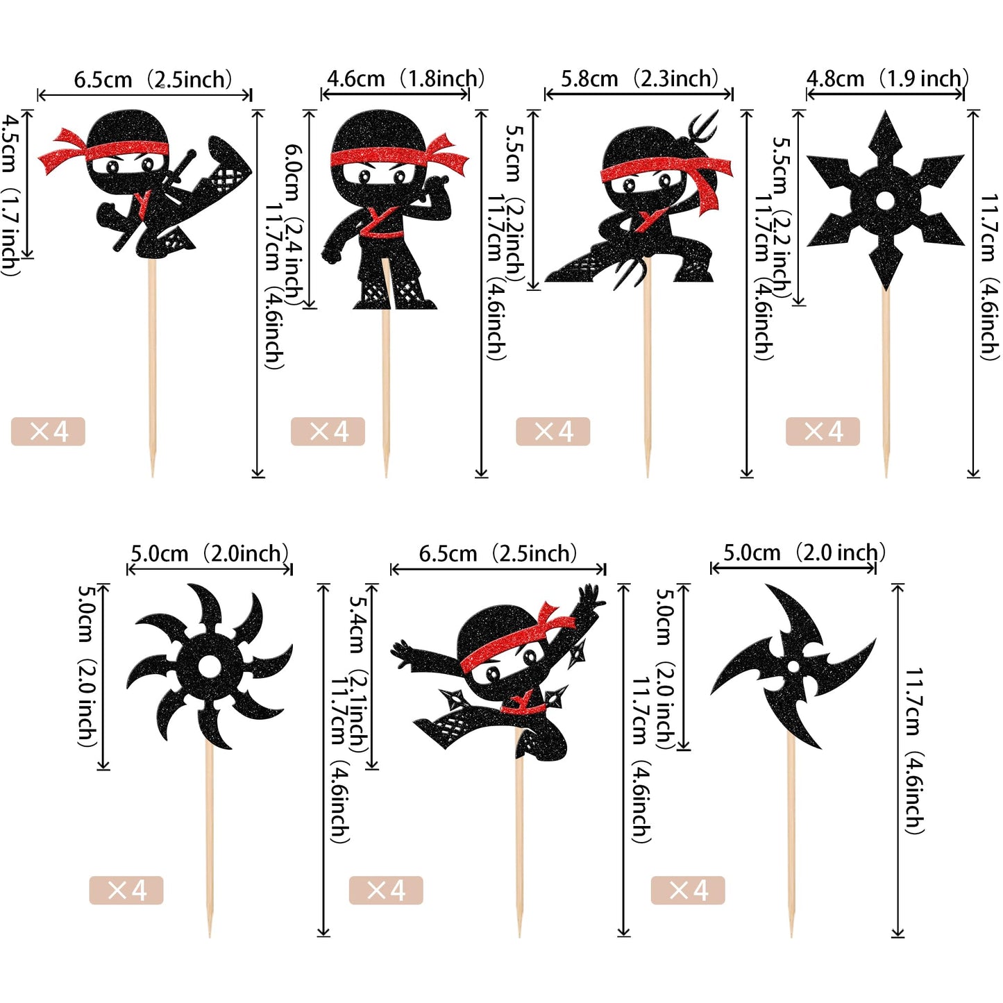 28 Pcs Ninja Cupcake Toppers Glitter Darts Martial Arts Karate Kung Fu Warriors Cupcake Picks For Ninja Theme Baby Shower Kids S
