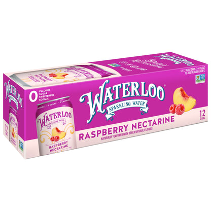 Waterloo Sparkling Water, Raspberry Nectarine Naturally Flavored, 12 Fl Oz Cans (Pack of 12) - Zero Calories and Zero Sugar or S