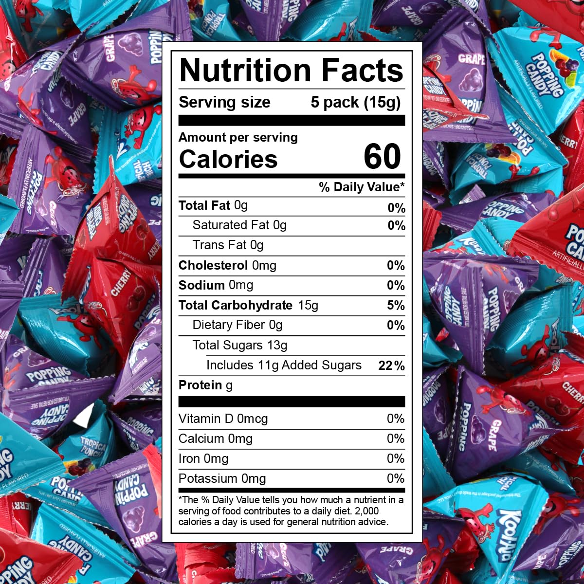 Popping Candy, 3 Fruity Flavors (Tropical Punch, Cherry, Grape), 80-Count Bag, Individually Wrapped - Perfect For Trick-Or-Treat