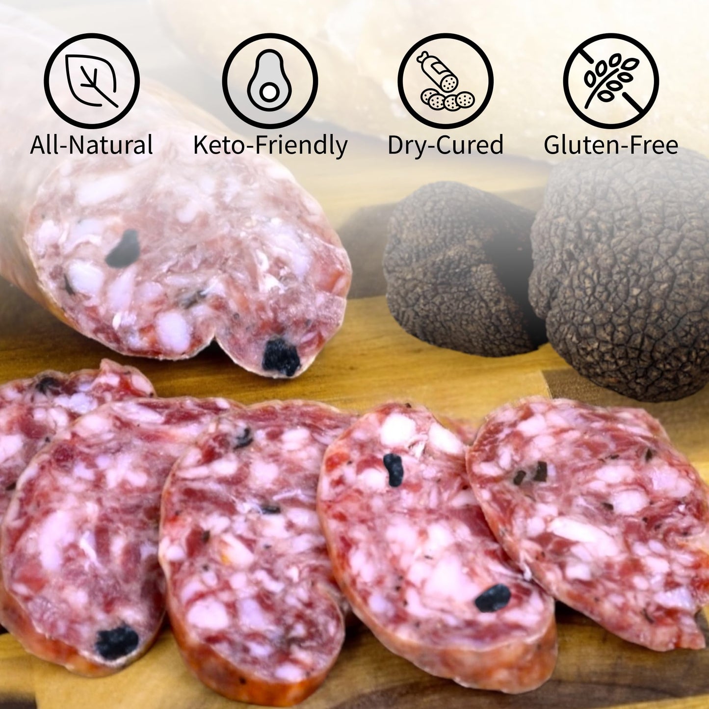 ANGELS SALUMI Black Truffle Salami – Gourmet Charcuterie – 6.5 oz (Pack of 6) – Humanely Raised Pork,    &  -Free
