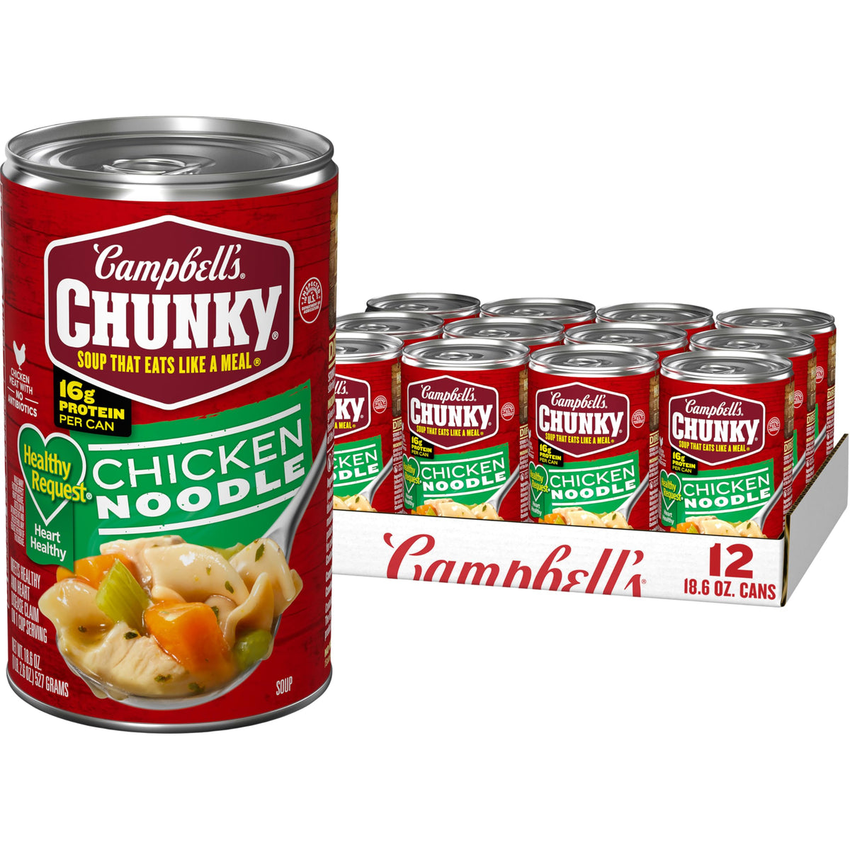 Campbells Chunky Healthy Request Chicken Noodle Soup, 18.6 oz Can (12 Pack)