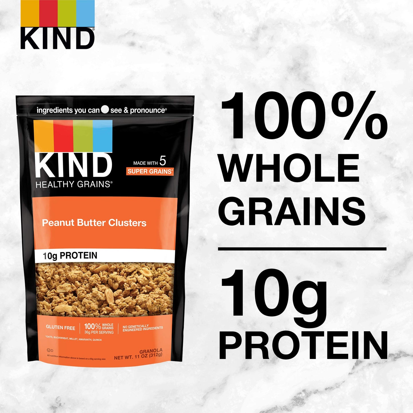 Kind Healthy Grains Granola, Healthy Snack, Peanut Butter Granola Clusters, 10G Protein, Snack Mix 11 Oz (3 Pack)