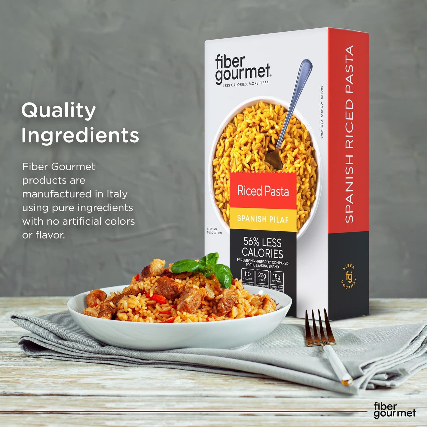Fiber Gourmet Pasta – Spanish Pilaf Riced Pasta – Fiber-Rich, Low Calorie – Pack of 6 – Vegan, Kosher, Non-GMO