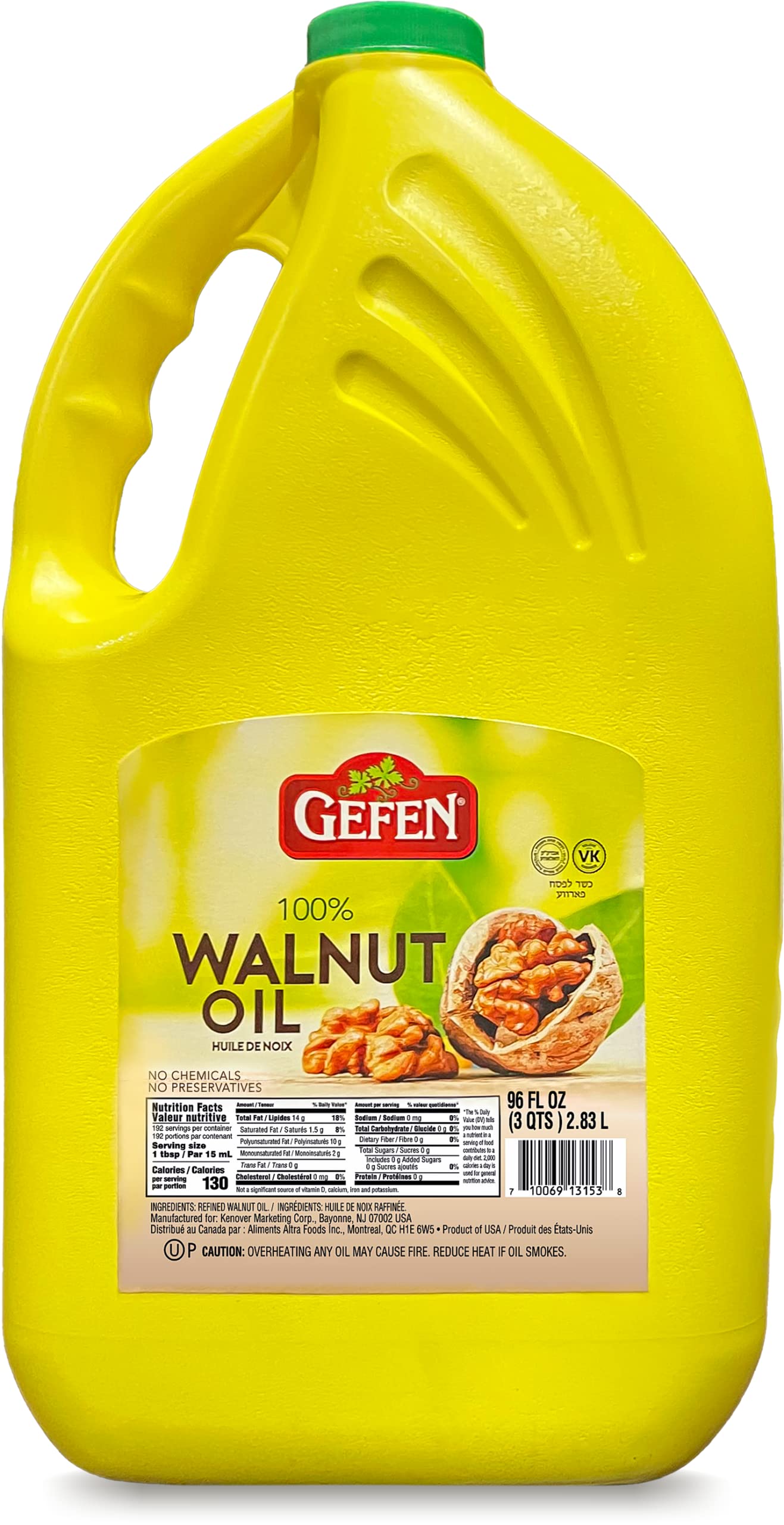 Gefen Pure Walnut Oil, 96oz | Rich in Nutrients, No Chemicals or Preservatives, Kosher for Passover,