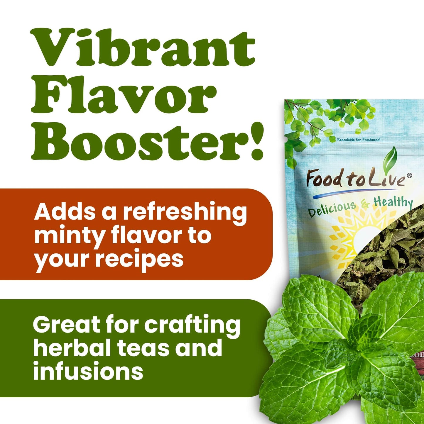 Food to Live Organic Peppermint Leaves, Dried Cut & Sifted, Non-GMO, Caffeine-Free, 8 Ounces
