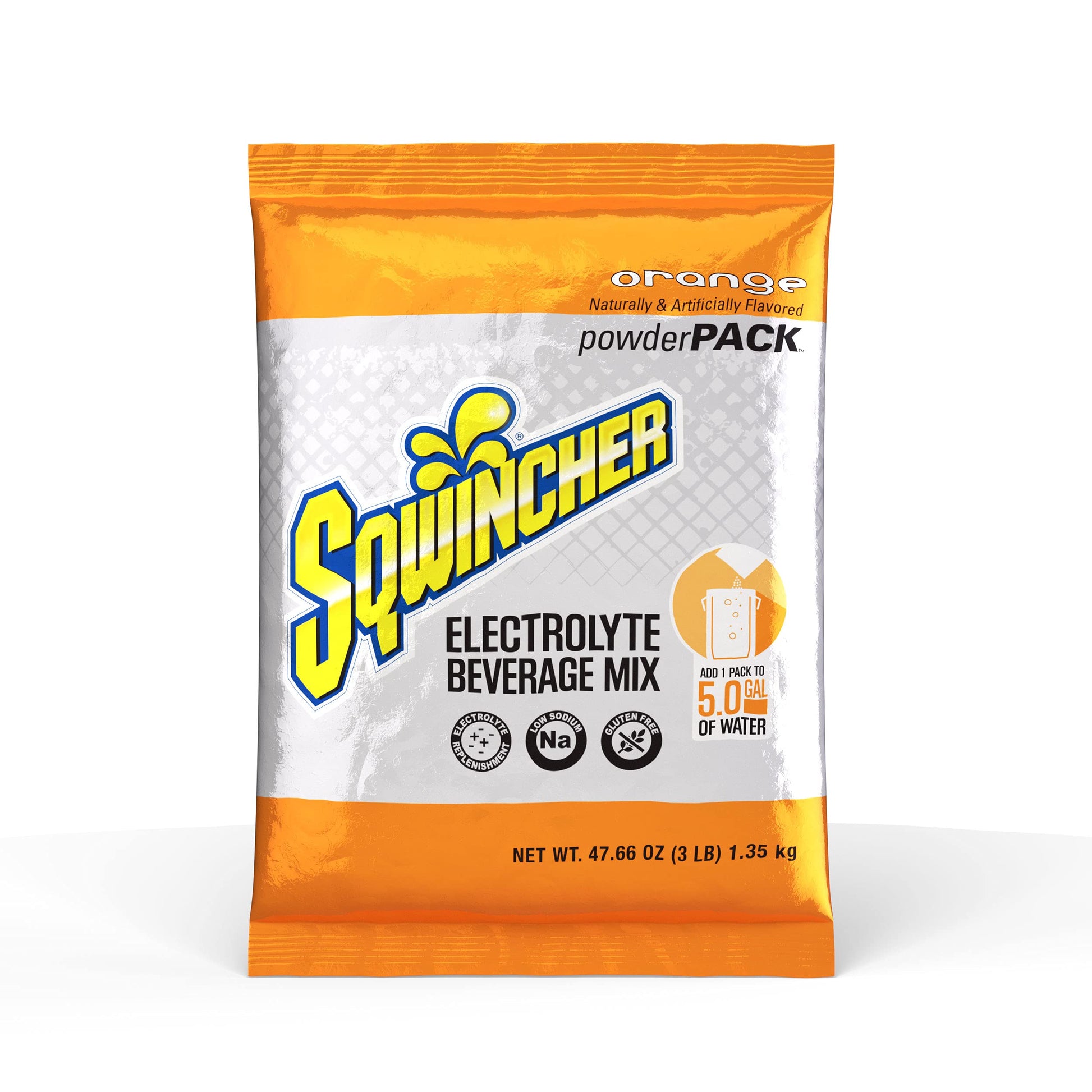 Sqwincher Powder Pack, Orange Flavor Electrolyte Drink Concentrate, 47.66 oz Packet (Pack of 16)