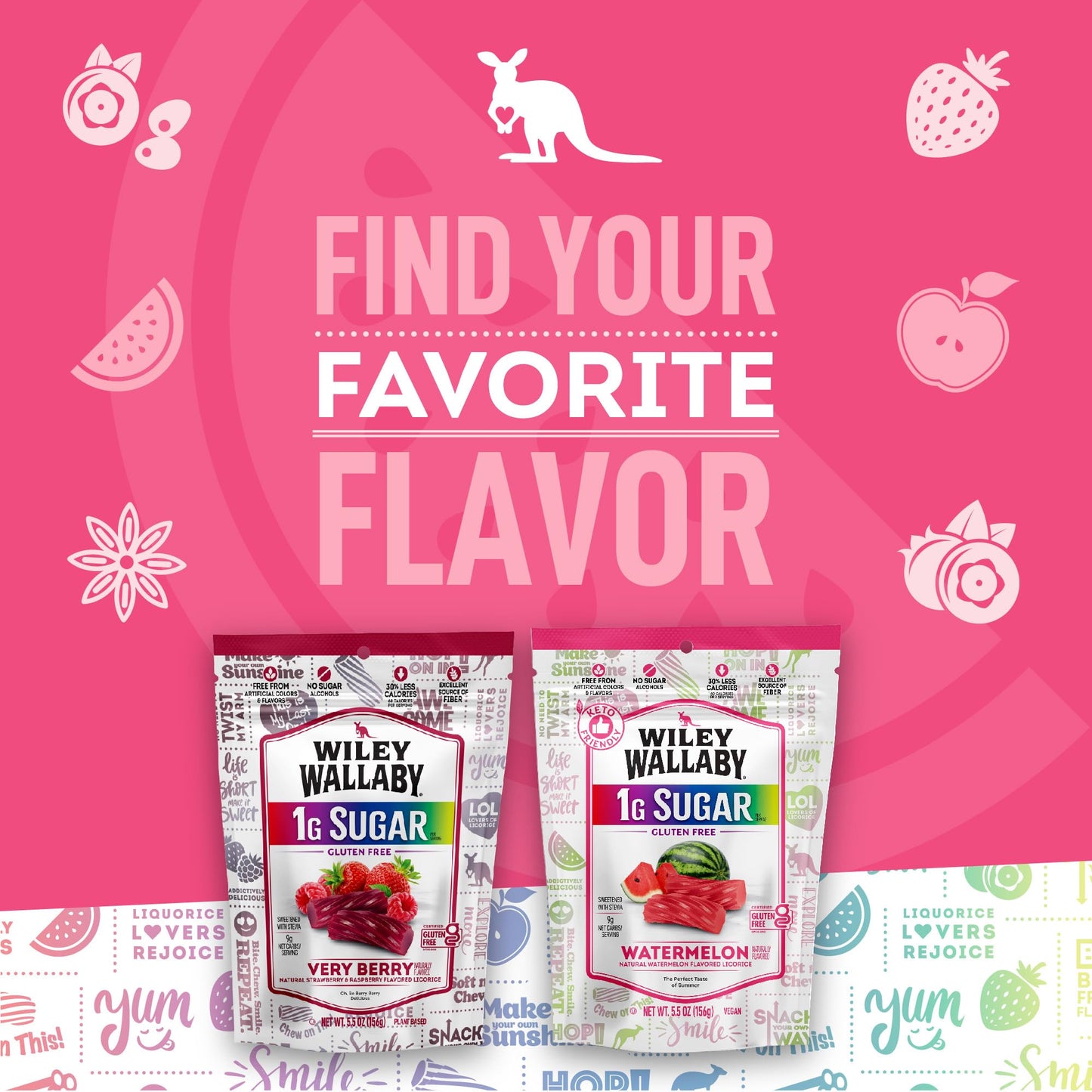 Wiley Wallaby Low Sugar Gluten Free Licorice | Soft Chewy Licorice | Watermelon and Very Berry Flavors | 5.5 Ounce | 2 Pack