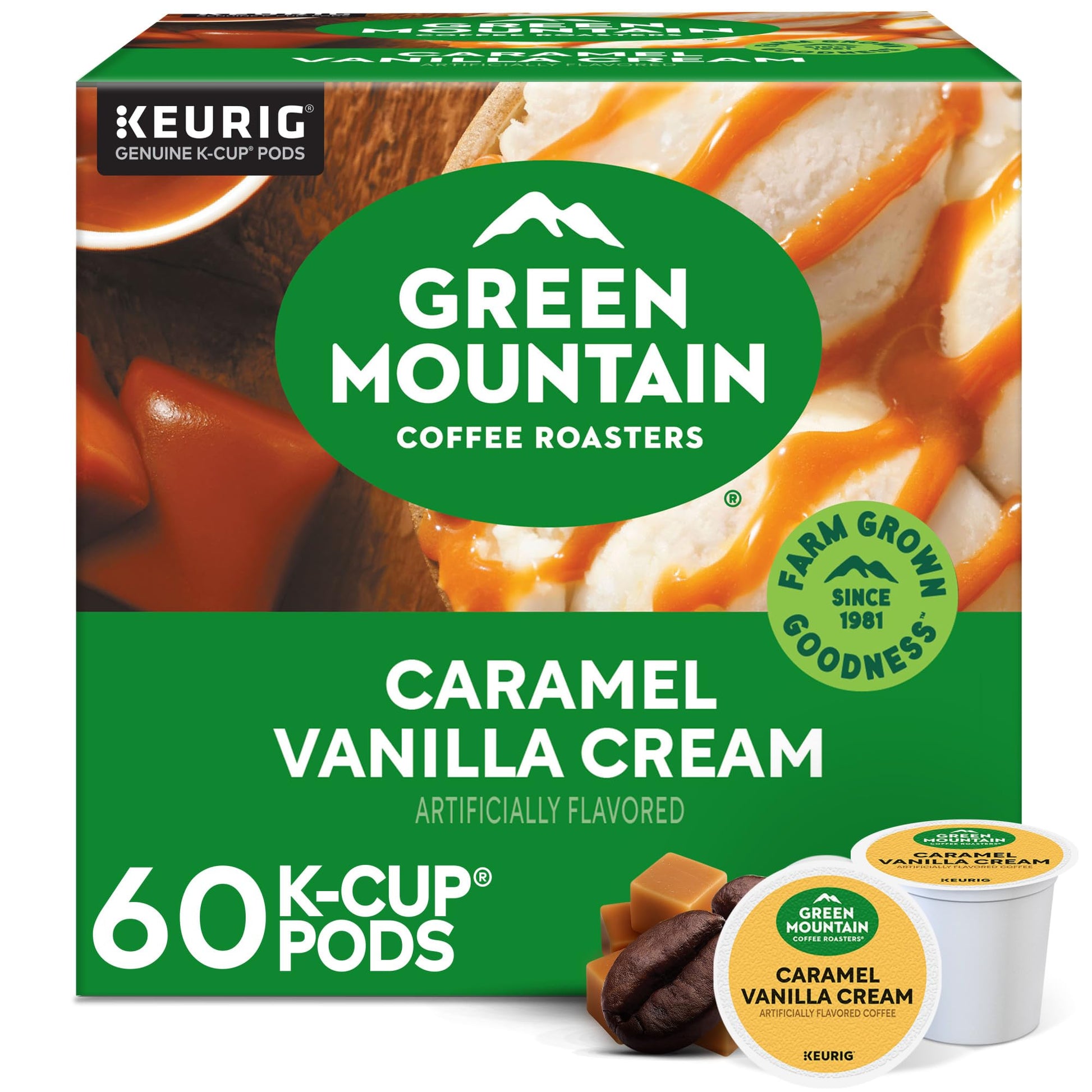 Green Mountain Coffee Roasters K-Cup Pods, Caramel Vanilla Cream, Light Roast, 60 Count (6 Packs of 10)