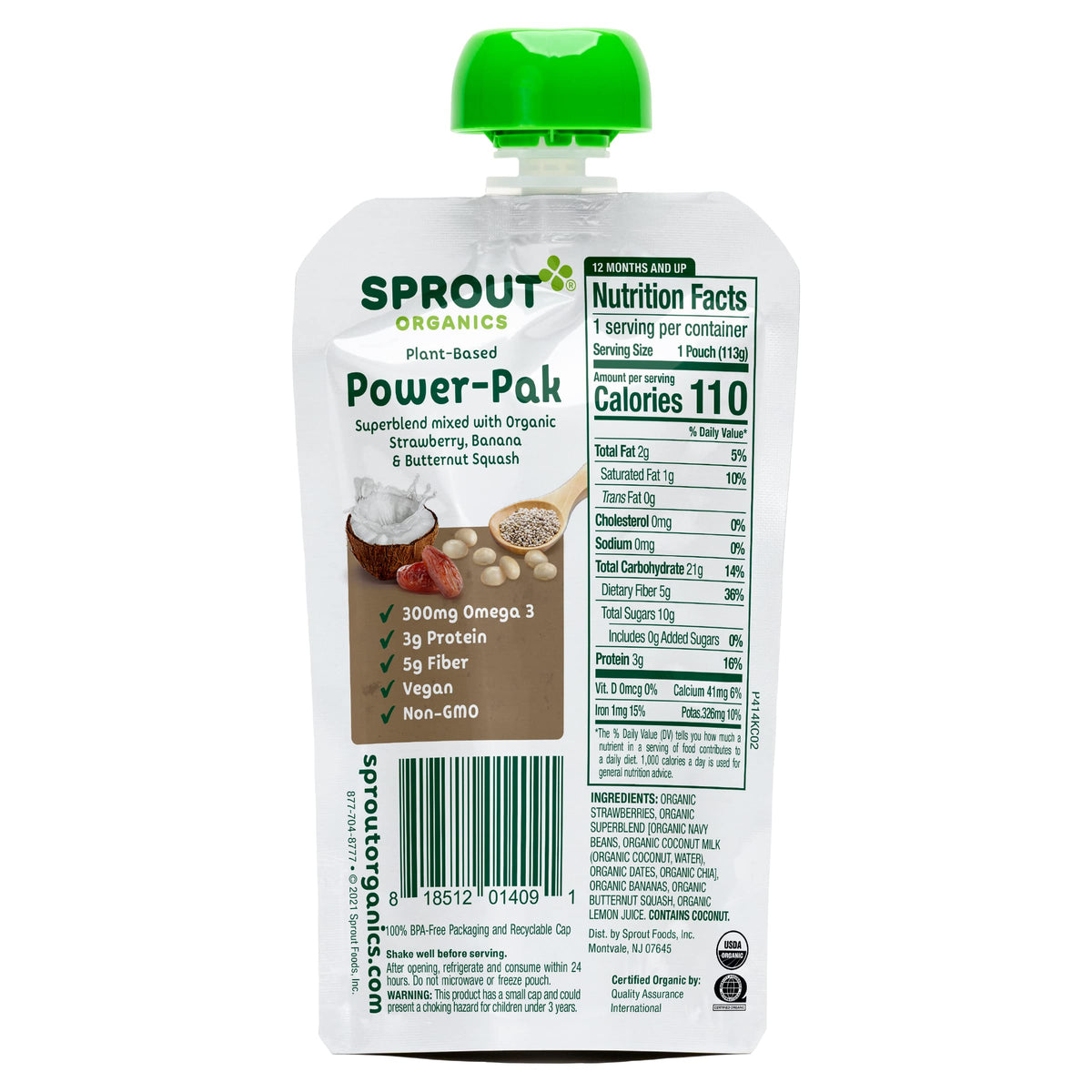 Sprout Organic Baby Food, Stage 4 Toddler Pouches, Strawberry Banana & Butternut Squash Power Pak, 4 Oz Purees, Pack Of 12