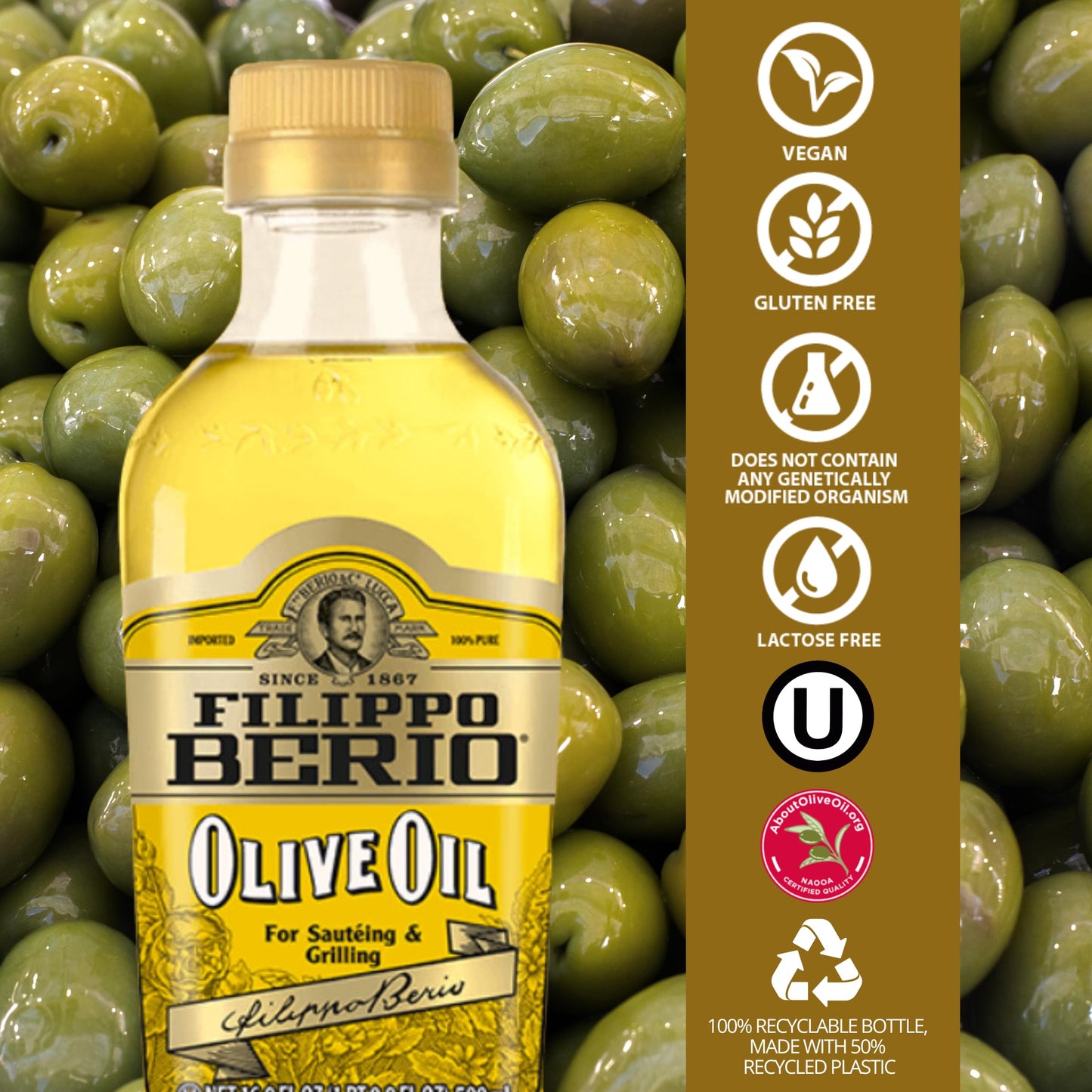 Filippo Berio Pure Olive Oil, 16.9 Ounce Rpet Bottle