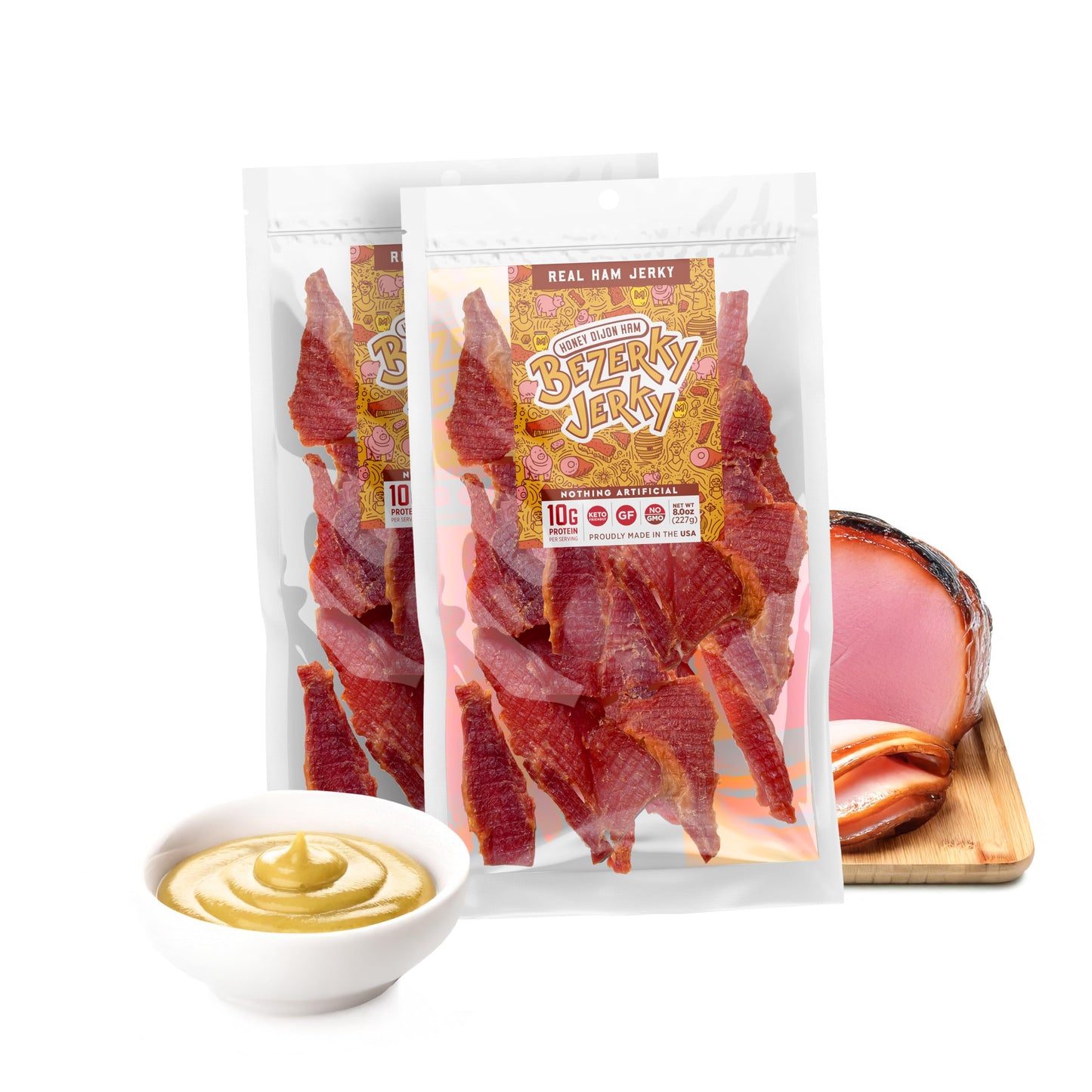 Bezerky Jerky All Natural Ham Jerky, Honey Dijon, Low Fat, High Protein, 16 Ounce (Pack of 1)
