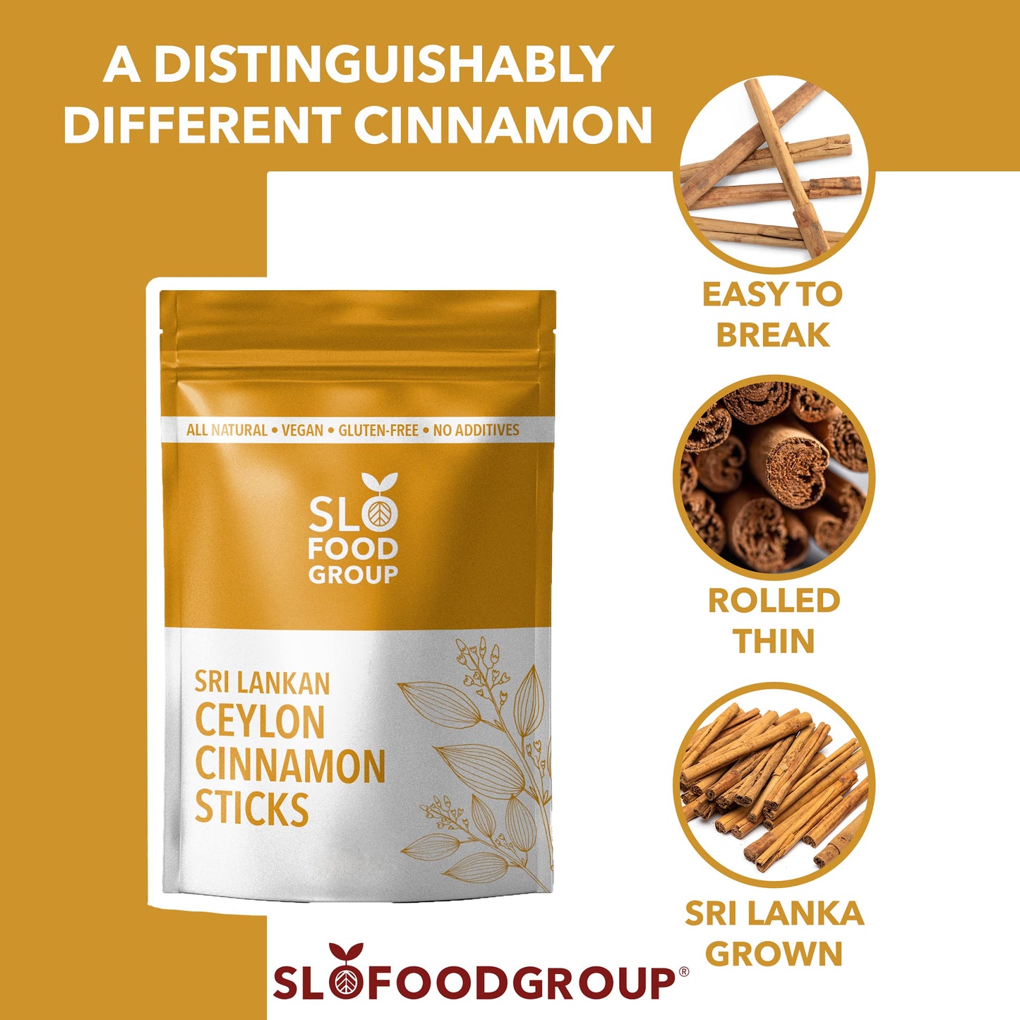 Slofoodgroup Ceylon Cinnamon Sticks - Pure Ceylon Quills - 1 lb - Brown - 5 Inch Cut - Spice from Sri Lanka - True Cinnamon