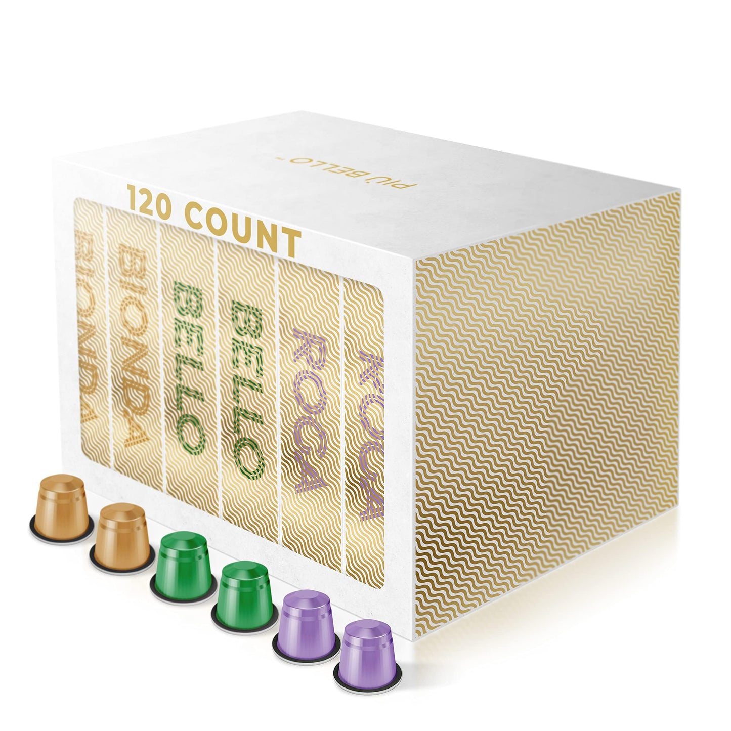 PIU BELLO Espresso Coffee Pods for Nespresso – Light Roast Variety Pack, 3 Flavors, 120 Count