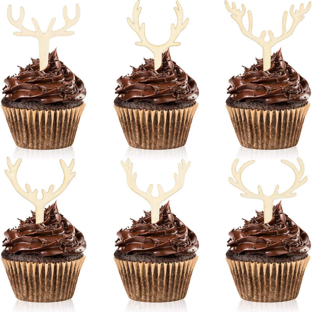 30 Pieces Antler Cupcake Toppers Wooden Reindeer Cake Topper Christmas Deer Cake Picks For Baby Shower Wedding Hunting Rustic Bi