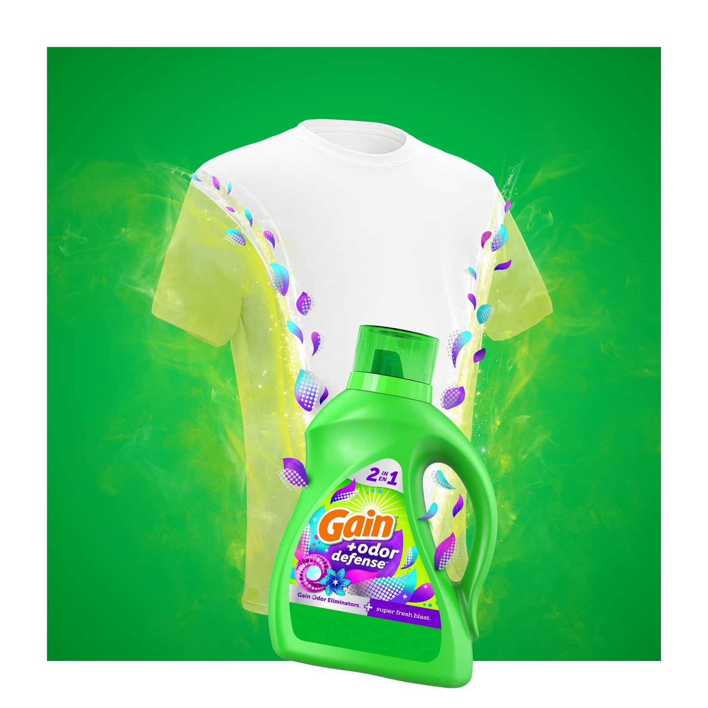 Gain + Odor Defense Liquid Laundry Detergent, Super Fresh Blast Scent, 88 Oz, 61 Loads, He Compatible