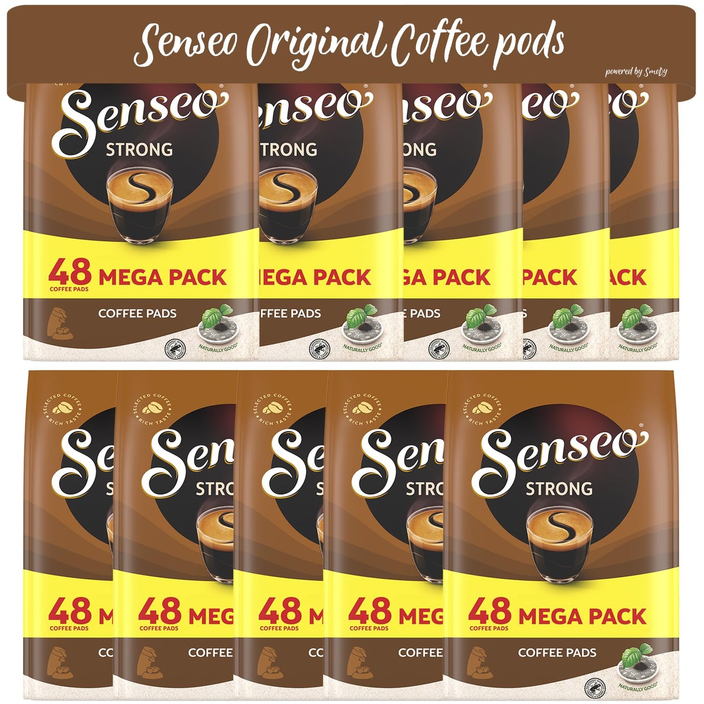 Senseo Strong Dark Roast Coffee Pods, 48 Count (Pack of 10) - Single Serve Coffee Pods Bulk Pack for Senseo Coffee Machine - Com
