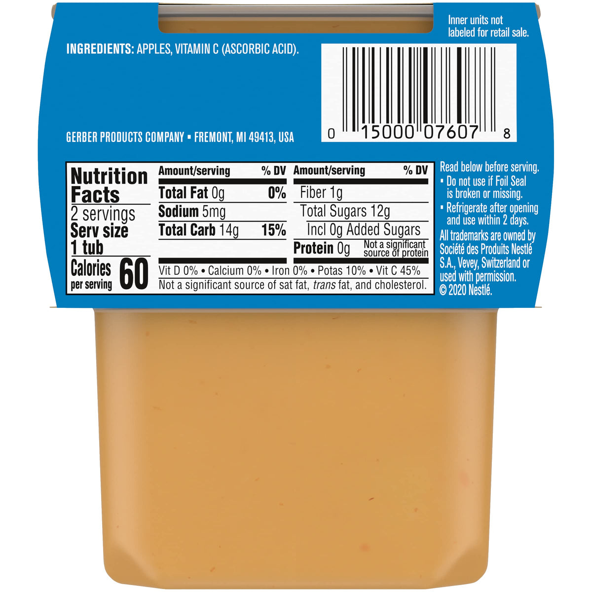 Gerber Baby Food Apple, 4 Oz, 2 Ct Tubs