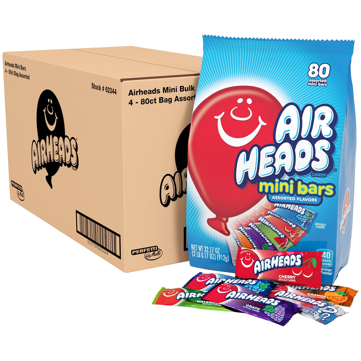 Airheads Mini Bars Halloween Candy, Assorted Flavors, 80 Count (Pack of 4), Individually Wrapped, Non-Melting