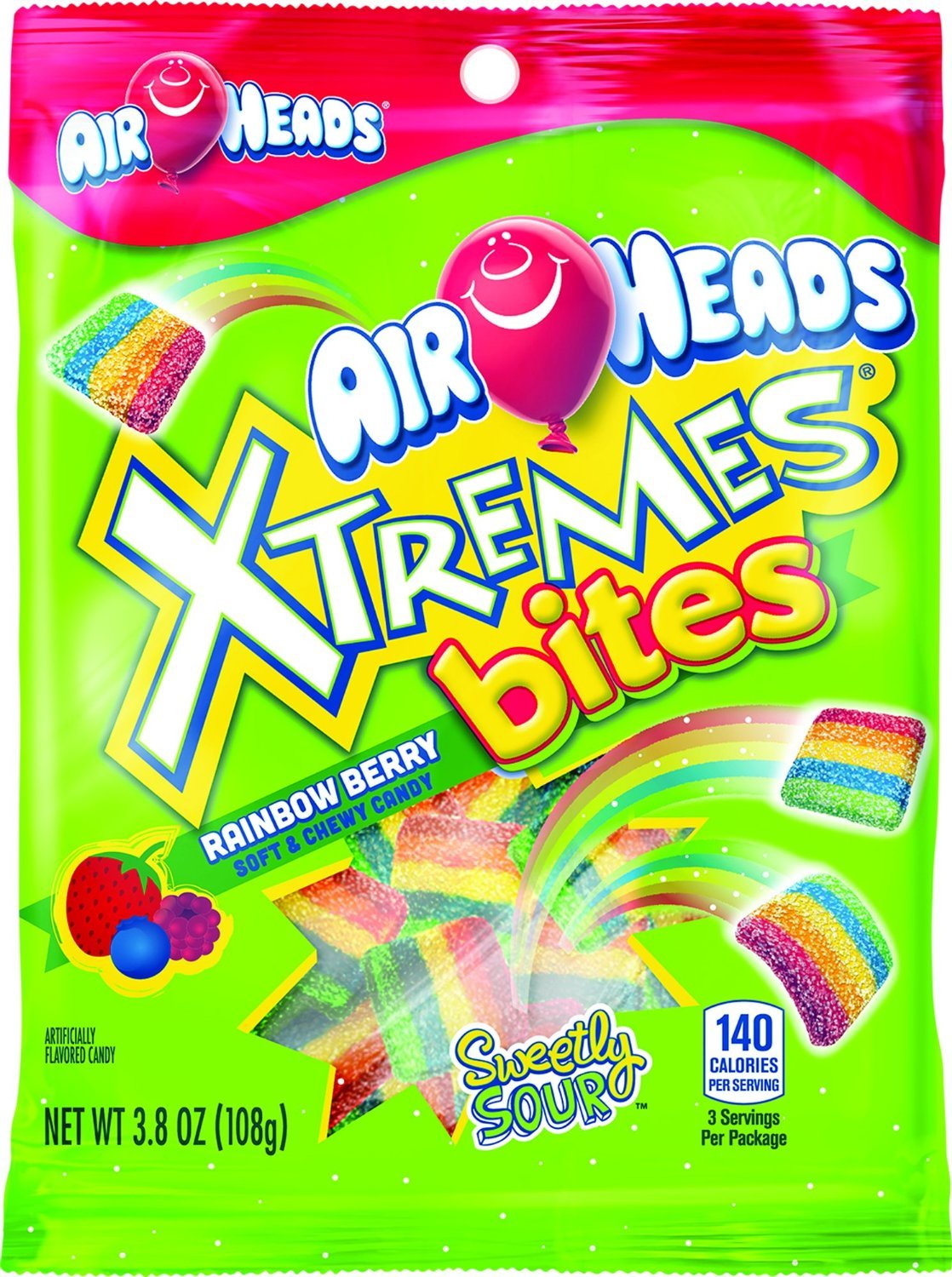 Airheads Xtremes Bites Rainbow Berry Peg Bag, 3.8 Oz (00073390678371F)