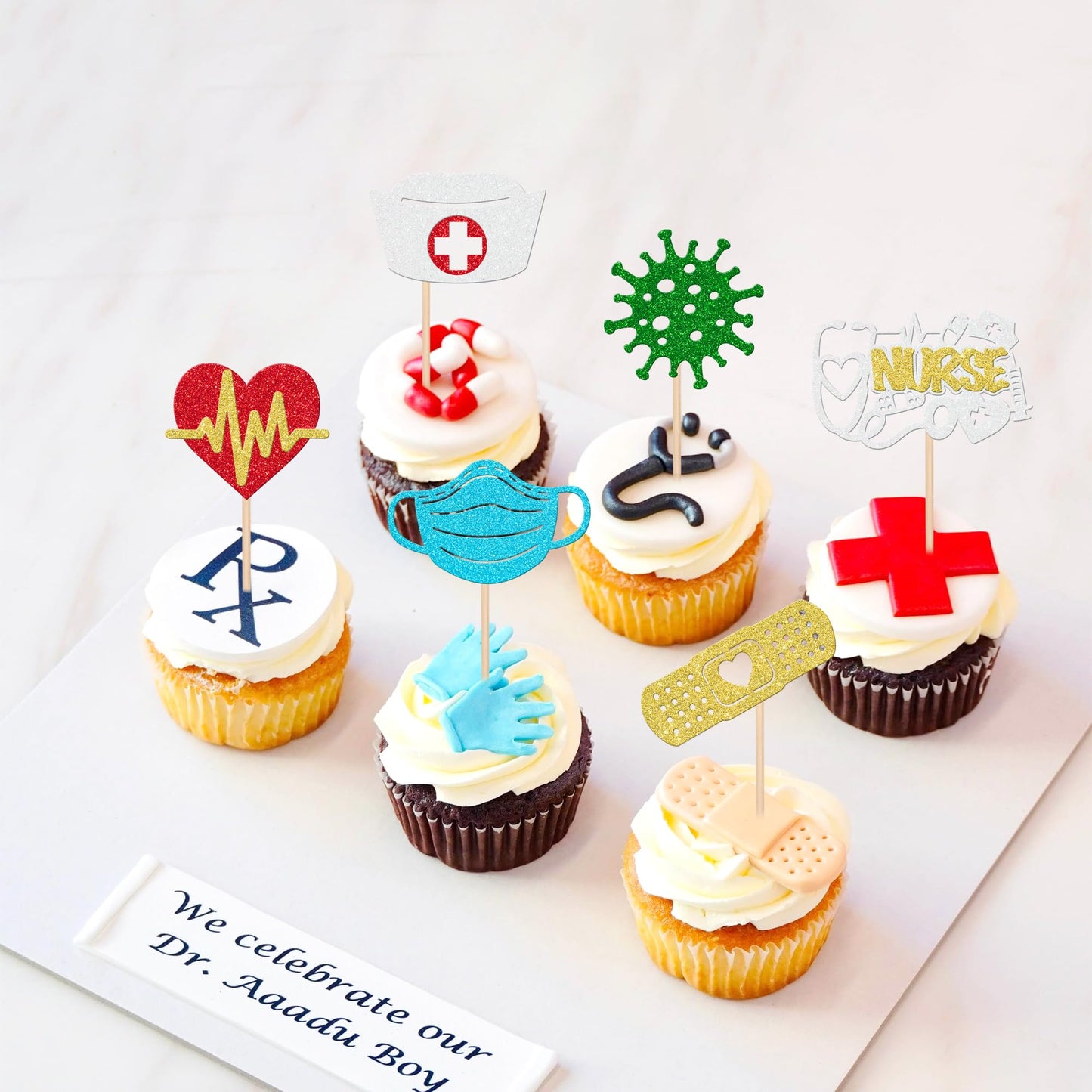 ZHUOWEISM Nurse Cupcake Toppers, 30 PCS Glitter Graduation Decorations, Cardstock, Design 5