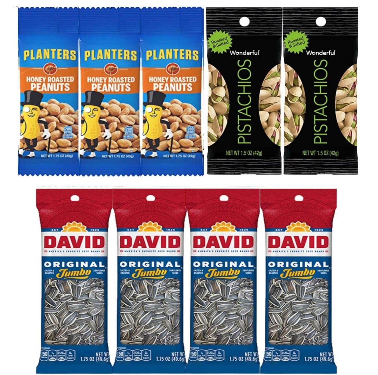 Nuts Individual Packs - Healthy Snacks for mature-themeds that includes Raw Almonds  Pistachios in shell  Sunflower seeds  and Planters nuts - Trail Mix Individual Packs - Perfect hiking snacks and travel snacks. (38 PACK)