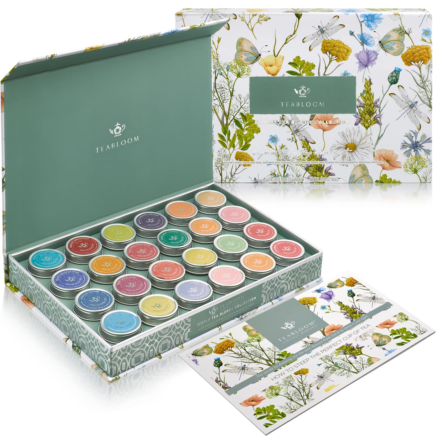 Teabloom Exceptional Loose Leaf Tea Chest, World'S Largest Tea Collection With 24 Varieties Of Usda Certified Organic Black, Green, White, Oolong, And Herbal Loose Tea Blends
