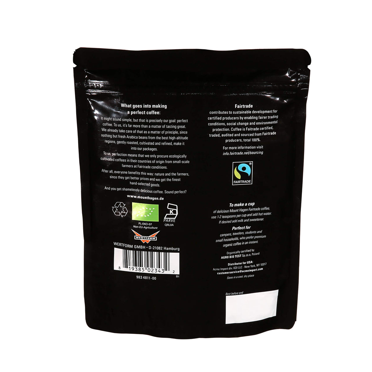 Mount Hagen 7.05oz Organic Freeze Dried Instant Coffee - 10 Pack | Medium Roast Arabica Beans | Eco-friendly, Fair-Trade Instant